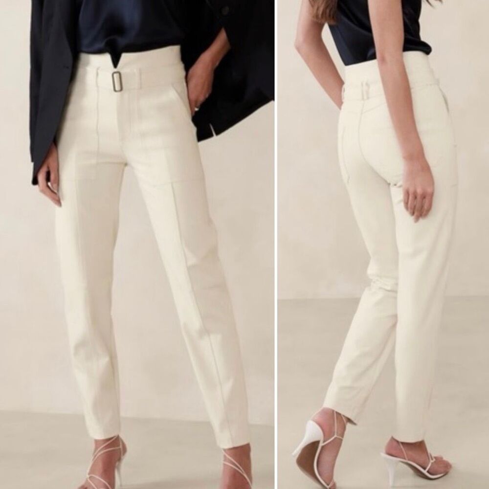 Banana Republic Cream High-Waist Trousers with Belt